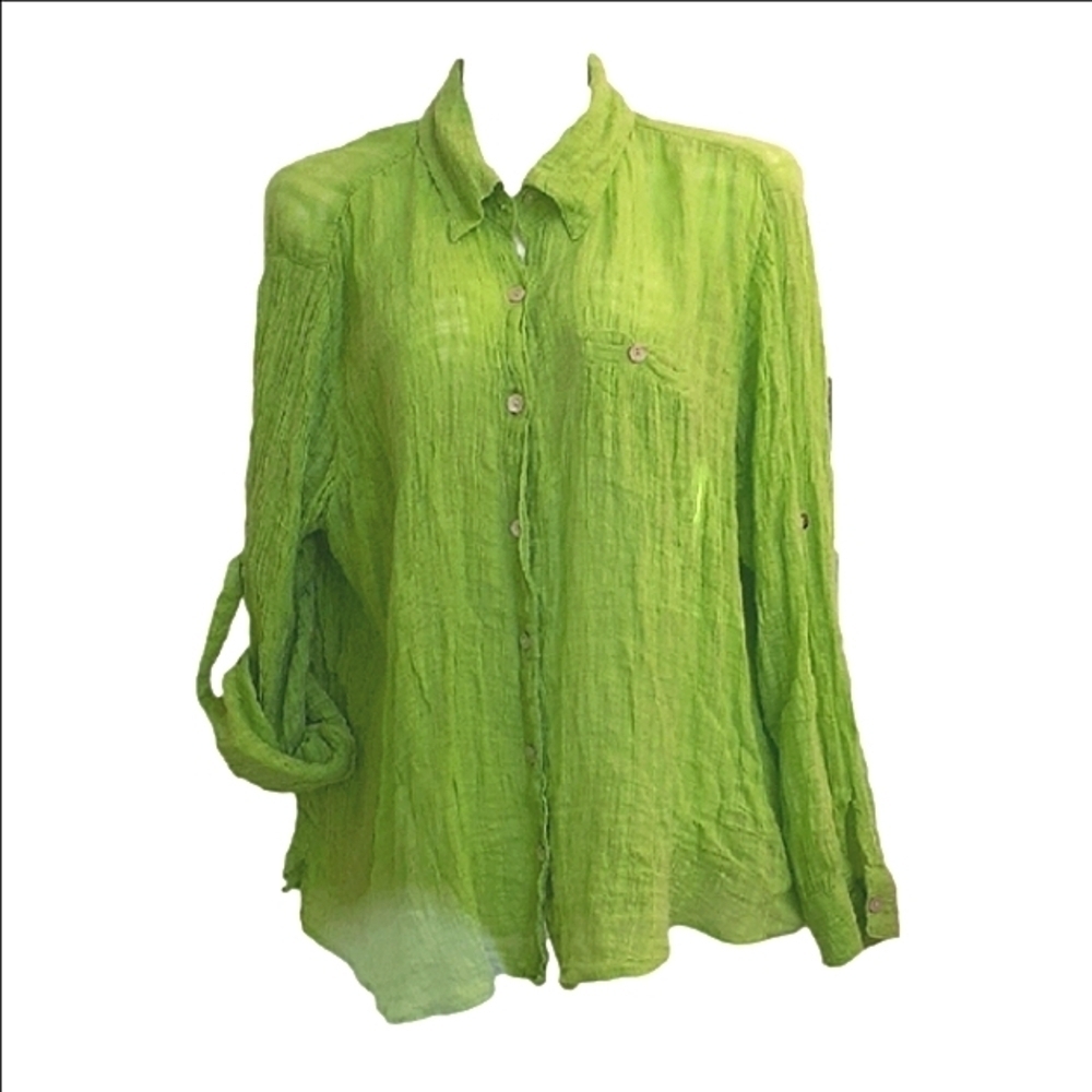 VERSATILE Green Collared Button Front Shirt